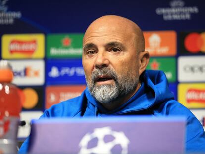 Jorge Sampaoli, entrenador del Sevilla, en la rueda de prensa previa al partido de Champions ante el City.