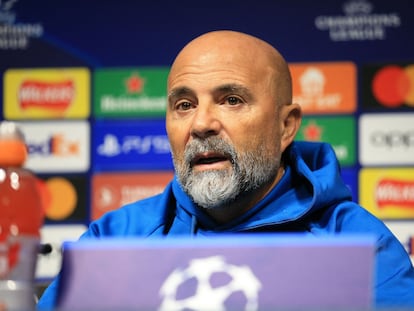 Jorge Sampaoli, entrenador del Sevilla, en la rueda de prensa previa al partido de Champions ante el City.