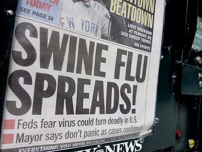 "La gripe porcina se propaga", advierte un periódico en Nueva York.