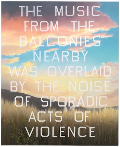 'The Music from the Balconies', 1984, óleo sobre lienzo obra de Ed Ruscha.