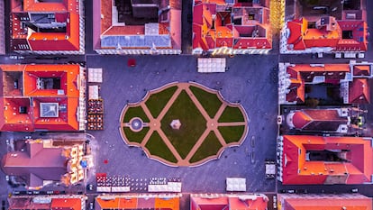 Union Square aerial view with the surrounding baroque style buildings