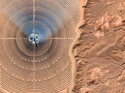 Vista aérea de la central solar de Noor en Ouarzazate.