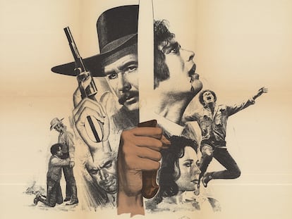 The original poster for 'Los Marcados,' by Alberto Mariscal, a 1971 Mexican Western film that was a pioneer in portraying gay love in the genre.