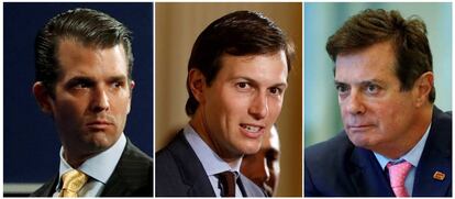 Una combinación de fotos de Donald Trump Jr., Jared Kushner y Paul Manafort