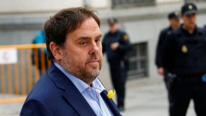 El ex vicepresidente de la Generalitat, Oriol Junqueras, a su llegada al Tribunal Supremo durante el juicio del procès en noviembre de 2017.