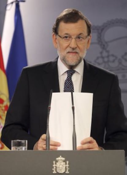 Mariano Rajoy, ayer, durante su comparecencia tras anunciarse la pretensión de crear el Estado catalán.