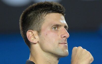 El serbio Novak Djokovic celebra su pase a la siguiente ronda del torneo tras derrotar a Lukas Lacko.
