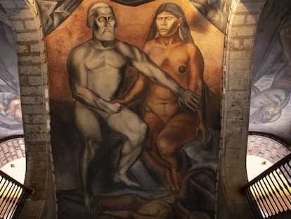 Hernán Cortés y La Malinche, en un mural de José Clemente Orozco en el antiguo Colegio de San Ildefonso, en Ciudad de México