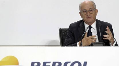 EL presidente de Repsol, Antonio Brufau, durante su intervención en la junta de accionistas.