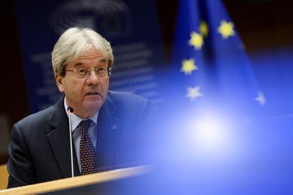 El comisario de Economía, Paolo Gentiloni, durante una intervención en el Parlamento Europeo.