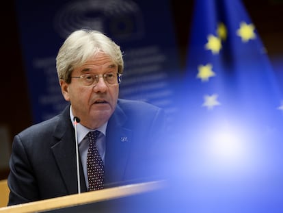 El comisario de Economía, Paolo Gentiloni, durante una intervención en el Parlamento Europeo.