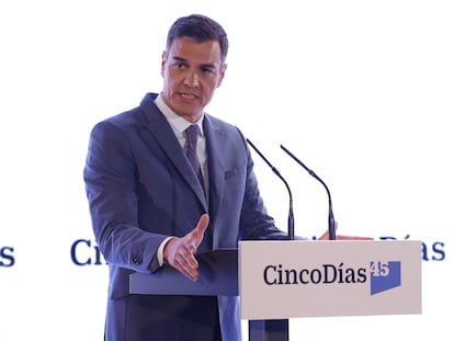 Pedro Sánchez, durante su intervención en el acto del 45º aniversario del diario económico CincoDías, el lunes en Madrid.