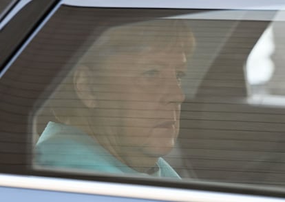 Angela Merkel, a su llegada el domingo a la sede de la CDU en Berlín.