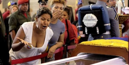 La capilla ardiente de Hugo Chávez, hoy en Caracas.