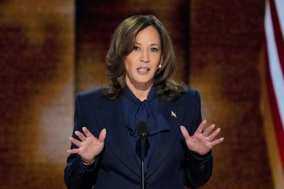 Kamala Harris, durante su discurso en la convención demócrata, el jueves 22. 