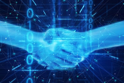 Hologram handshake in digital cyberspace