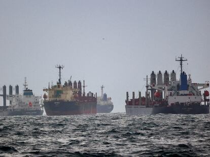 Cargueros con destino a Ucrania esperan en aguas de Estambul para ser inspeccionados, en una imagen del pasado diciembre.