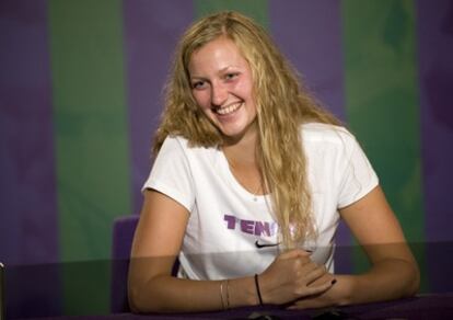 Kvitova, en la rueda de prensa tras proclamarse campeona de Wimbledon.