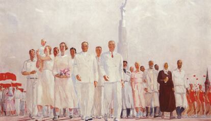 Obras de Aleksander Deineka: <i>Estajanovistas </i>(1937).