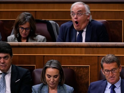 Esteban González Pons, del PP, hacía aspavientos durante el discurso de Pedro Sánchez en el Congreso.