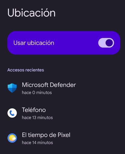 Opciones de uso de Ubicación en Android