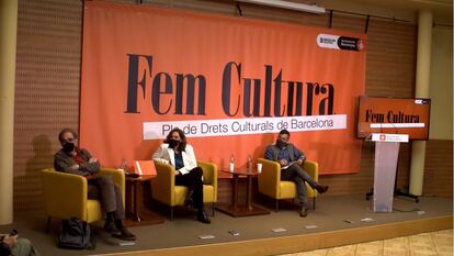 Subirats, Colau y Granados, durante la presentación del plan de fomento de la cultura.