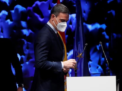 El presidente del Gobierno, Pedro Sánchez, durante un acto en Madrid el lunes.