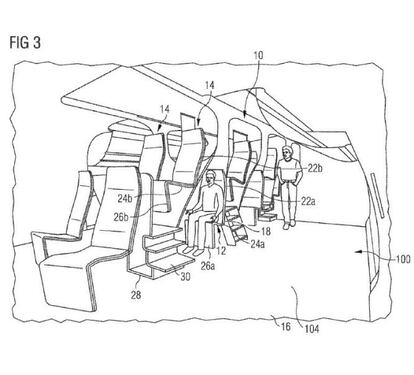 Vista panorámica de como sería una fila de asientos en el nuevo avión que imaginan los ingenieros de Airbus.
