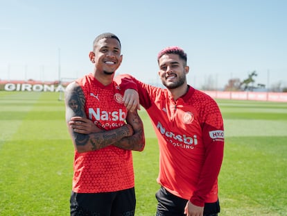 Savinho y Yan Couto, después de un entrenamiento del Girona.