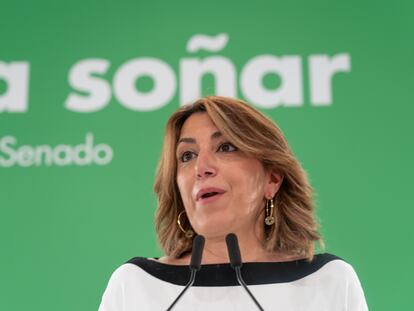 La secretaria general del PSOE de Andalucía, Susana Díaz, interviene  en la reunión con los grupos parlamentarios socialistas andaluces del Congreso y del Senado.