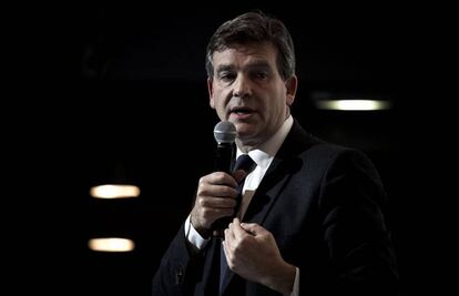Arnaud Montebourg, candidato a las primarias de la izquierda francesa, en una conferencia el jueves en París.