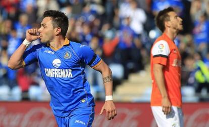 Colunga celebra el gol del triunfo del Getafe