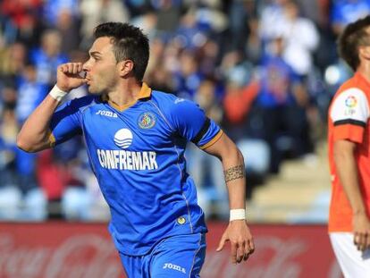 Colunga celebra el gol del triunfo del Getafe