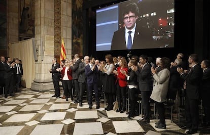 Puigdemont asiste por videoconferencia a la presentación del Consell por la República el 30 de octubre.