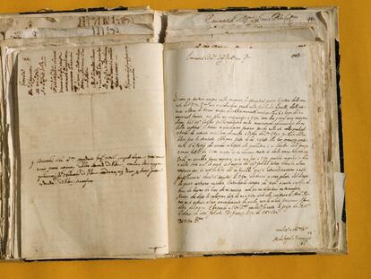 An original manuscript penned by the Italian physicist Galileo Galilei. (Photo by �� Vittoriano Rastelli/CORBIS/Corbis via Getty Images)