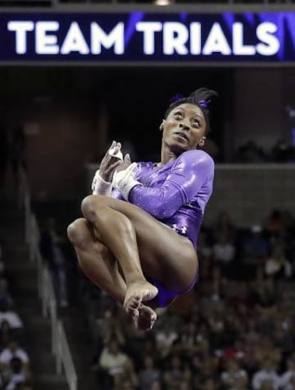 Simone Biles en los trials este mes de julio.l