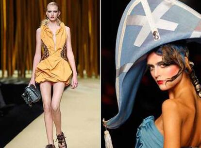 Propuestas de Louis Vuitton (arriba) y John Galliano en la pasarela de <i>prêt-à-porter.</i>