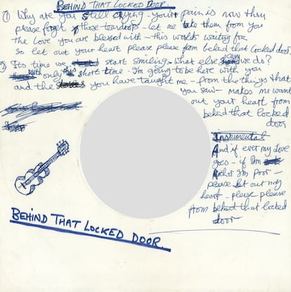 La letra escrita a mano por el propio Harrison de 'Behind That Locked Door', canción del disco 'All Things Must Pass'. 