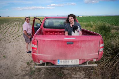 Nuria Rodríguez y su padre, el agricultor Raúl Rodríguez, en su campo de cultivo en Magazos (Ávila)