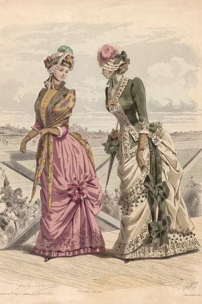 Ilustración de 1880 que retrata la moda de la época en Ascot.