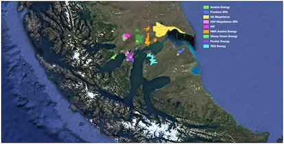 Los lugares donde estarán emplazados los proyectos de hidrógeno verde que se quieren levantar en Magallanes, al extremo sur de Chile.