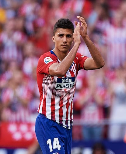 Rodrigo Hernandez Cascante of Club Atletico de Madrid reacts during the La Liga match between  Club Atletico de Madrid and Sevilla FC at Wanda Metropolitano on May 12, 2019 in Madrid, Spain