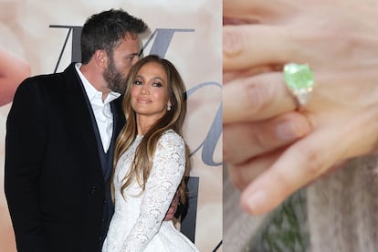 Jennifer Lopez. Tras retomar su relación hace un año, la artista del Bronx y Ben Affleck han vuelto a comprometerse. Ella misma lo anunció el pasado viernes a través de su boletín personal de noticias OntheJlo.com, en un vídeo en el que mostró su anillo de compromiso: una joya presidida por un gran diamante en color verde, el “color de la suerte” de López, según relató la cantante. “Tal vez puedas recordar cierto vestido verde [haciendo referencia al vestido de Versace que motivó la creación de Google Imágenes]. Me he dado cuenta de que hay muchos momentos en mi vida en los que han sucedido cosas increíbles cuando he vestido de verde”. Según ha estimado un experto en diamantes en Page Six, el anillo podría tener un valor de más de cuatro millones y medio de euros.