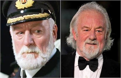 A la izquierda, Bernard Hill en 'Titanic'; a la derecha, en 2012. 