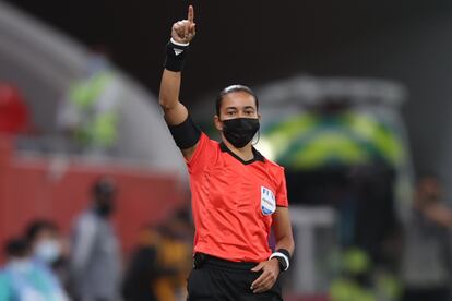 Edina Alves durante a partida entre o mexicano Tigres e o sul-coreano Ulsan Hyundao, na quinta-feira, pelo Mundial de Clubes no Qatar.