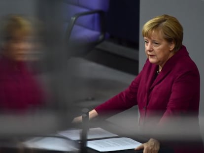 La canciller Angela Merkel, durante su discurso ante el Bundestag.