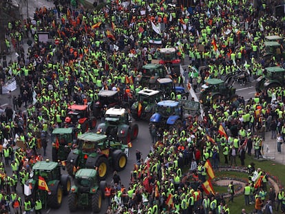 Agricultores y tractores en las calles de Madrid el pasado mes de febrero.