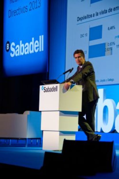 Jaume Guardiola, consejero delegado de Sabadell, ayer en la convenci&oacute;n de directivos
