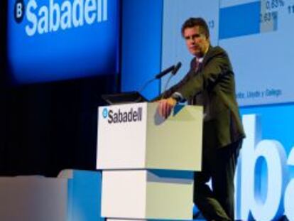 Jaume Guardiola, consejero delegado de Sabadell, ayer en la convenci&oacute;n de directivos