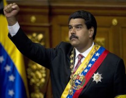 Nicolás Maduro, tras jurar como presidente interino de Venezuela el viernes.